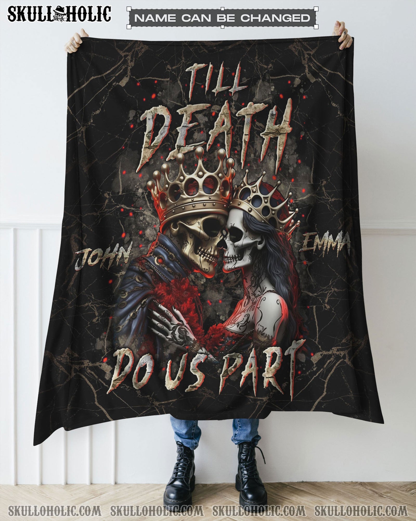 BLISSCORNERS PERSONALIZED TILL DEATH DO US PART COUPLE FLEECE BLANKET