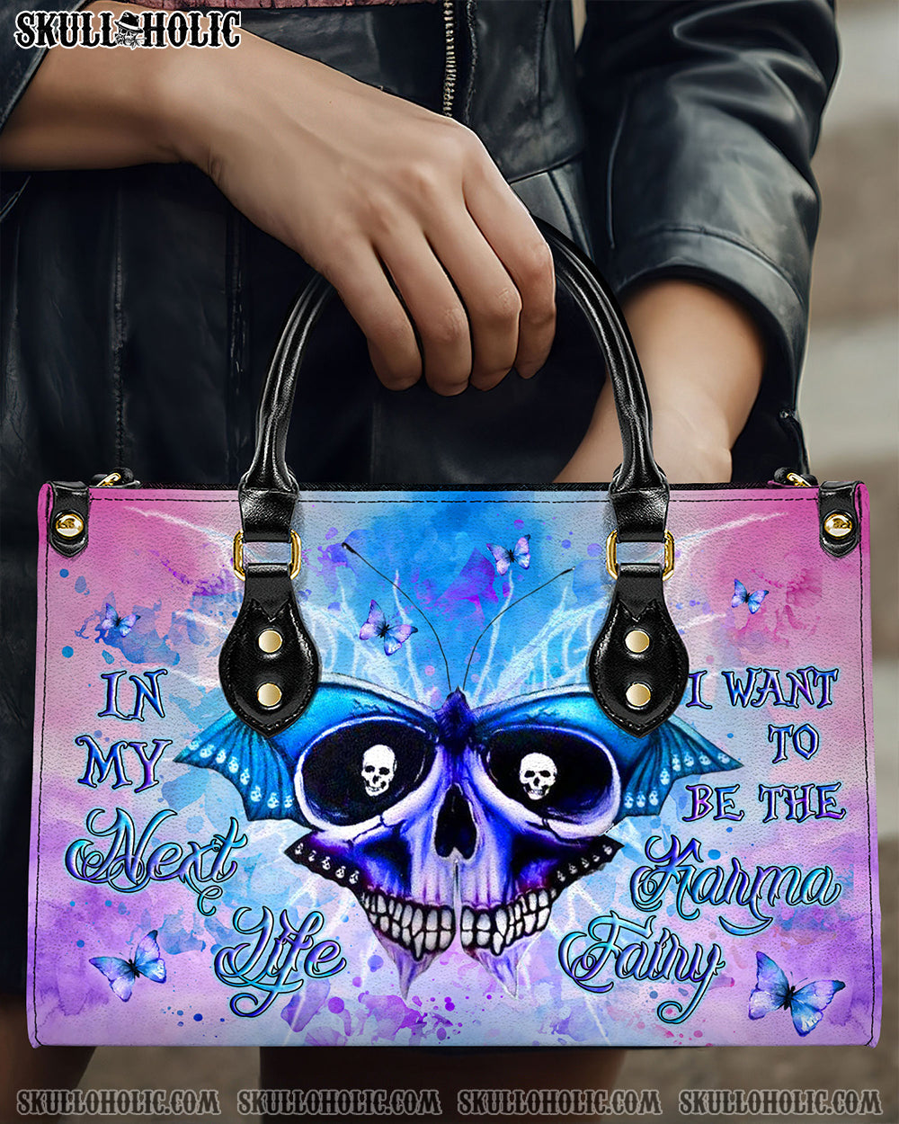 BLISSCORNERS KARMA FAIRY SKULL BUTTERFLY LEATHER HANDBAG