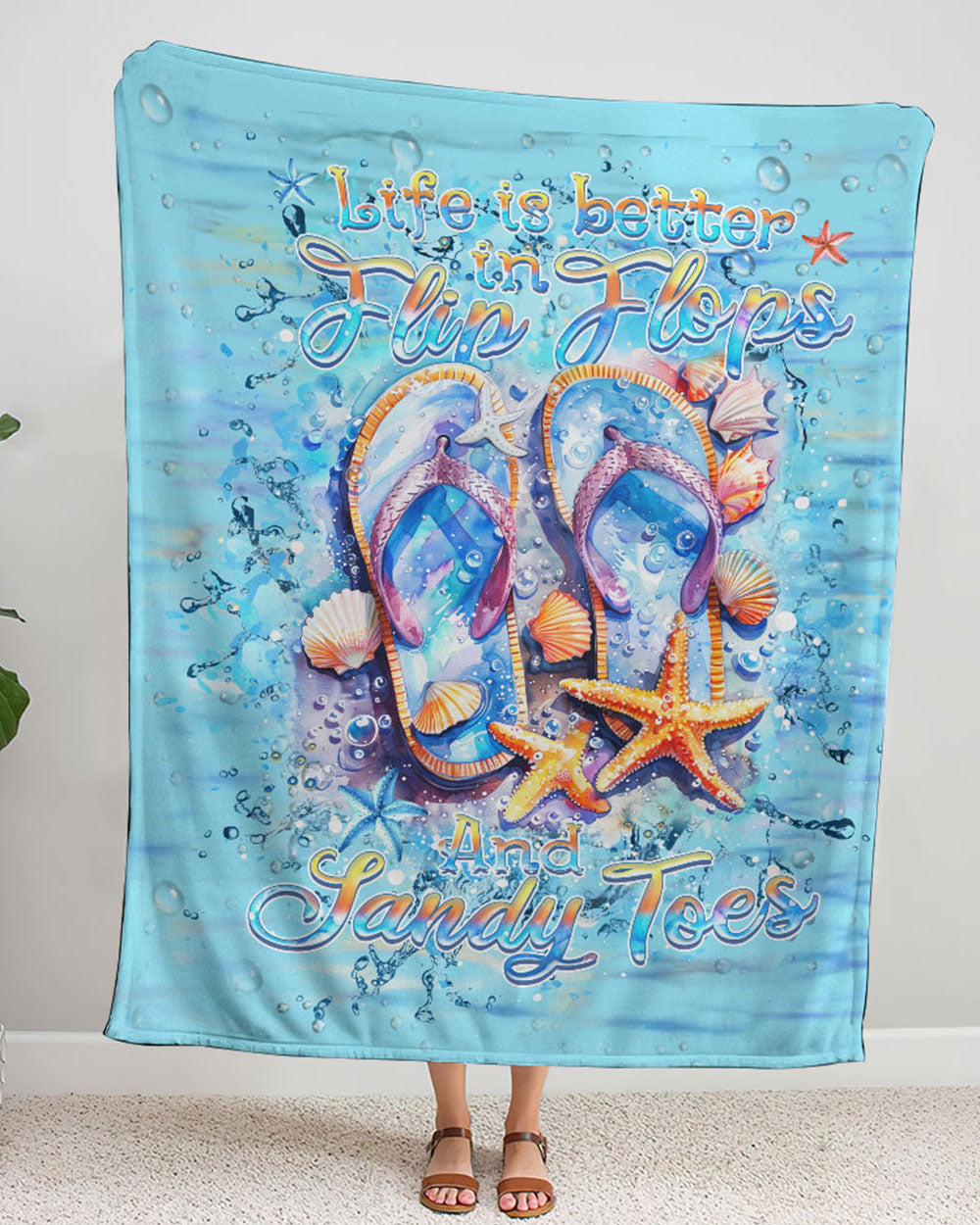 BLISSCORNERS LIFE IS BETTER IN FLIP-FLOPS AND SANDY TOES WOVEN AND FLEECE BLANKET