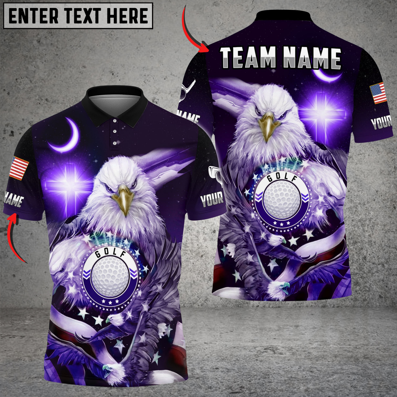 Blisscorners Golf Ball Cross Eagle USA Flag Multicolor Customized Name, Team Name 3D Shirts