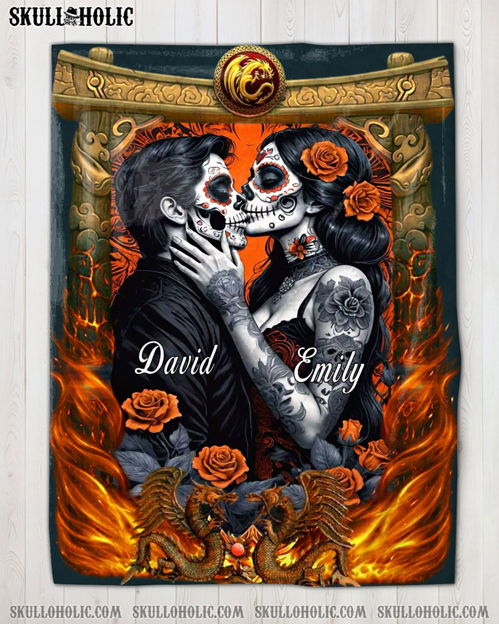 BLISSCORNERS PERSONALIZED SKULL COUPLE FLEECE BLANKET