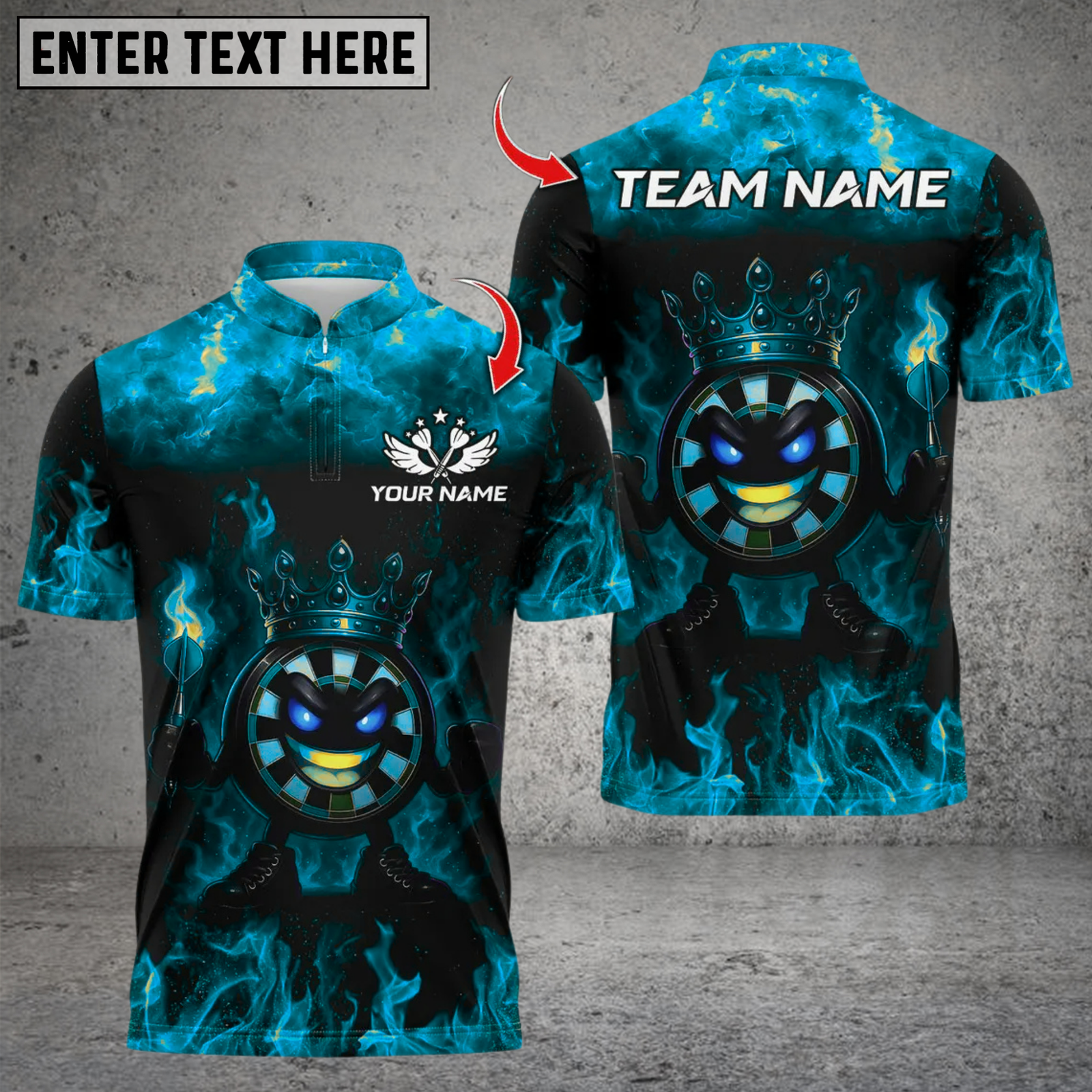 Blisscorners Funny Dartboard King Flame Crown Multicolor Customized Name, Team Name 3D Shirts