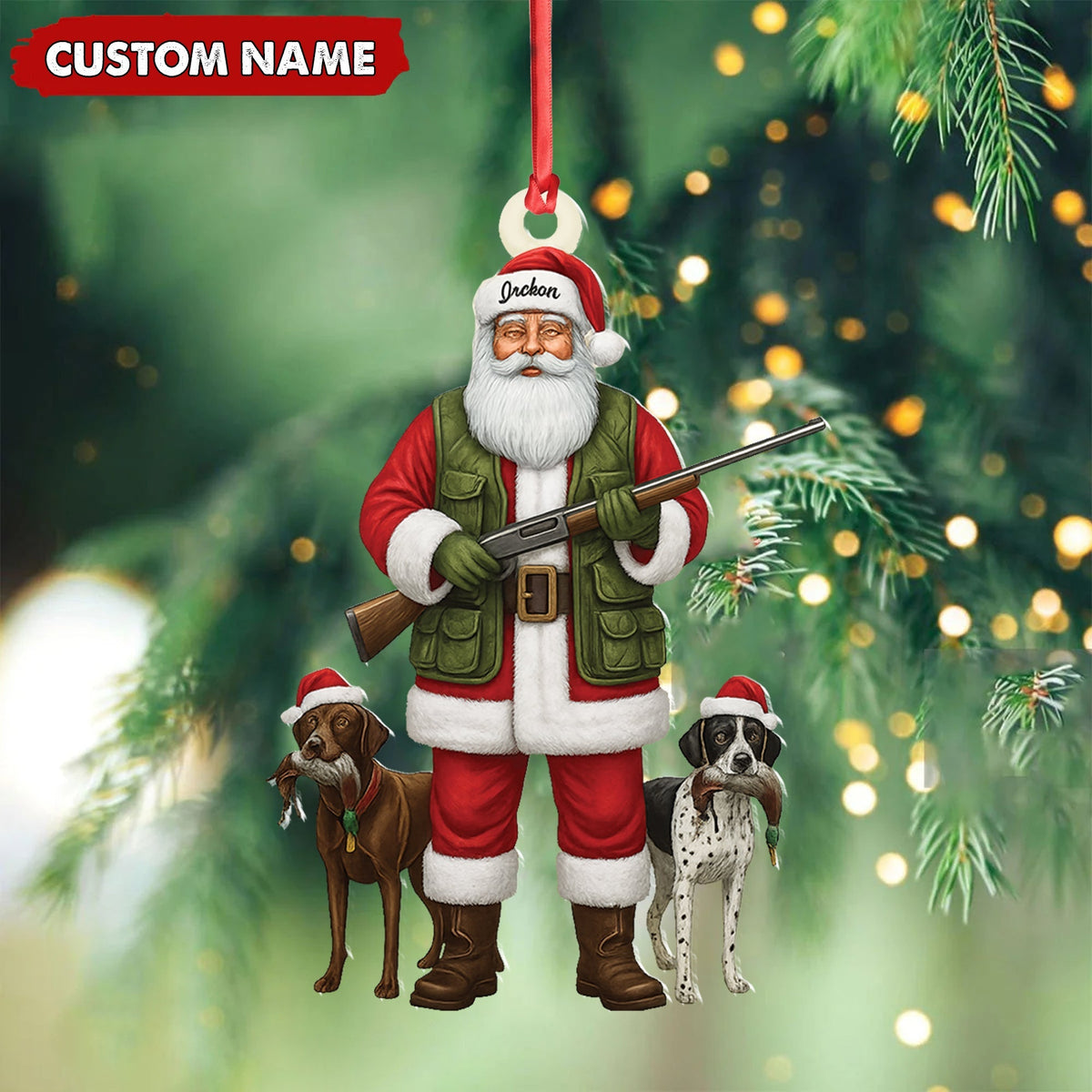 Blisscorners Personalized Santa Hunter Christmas Ornament - Funny Dog Lover Acrylic Holiday Decor LM0411