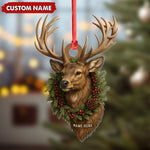 Blisscorners Personalized Rustic Deer Head Christmas Acrylic Ornament - 3D Holiday Decor & Perfect Gift for Hunters & Nature Lovers