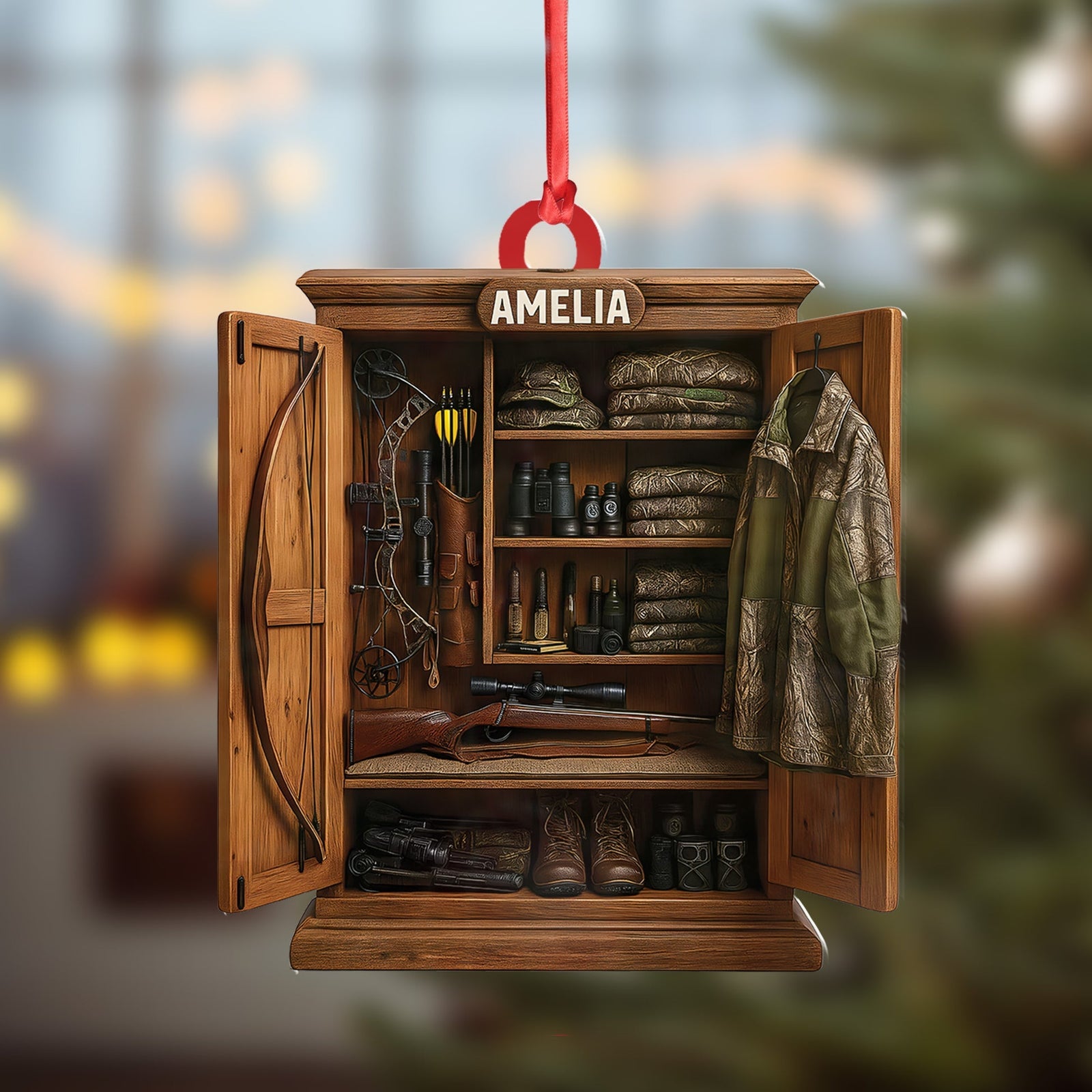 Blisscorners Personalized Hunter- Gear Closet Ornament, Custom Name Hunting Equipment Christmas Decoration LM0411