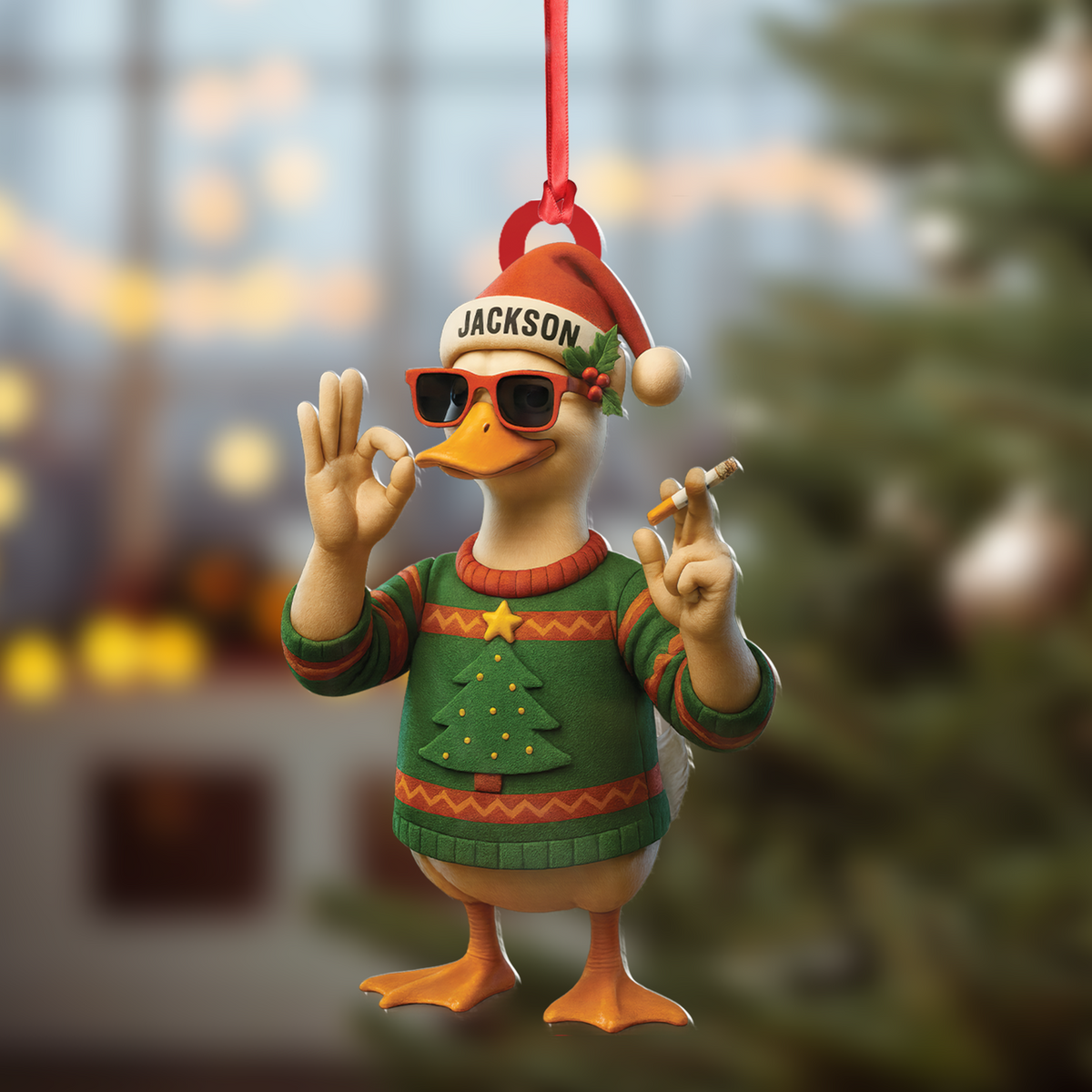 Blisscorners Personalized Funny Cool Duck Acrylic Christmas Ornament - Custom Name Xmas Decor, Unique Holiday Ornament for Hunter or Friend LM0411