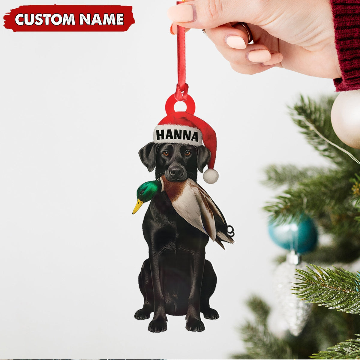 Blisscorners Personalized Hunting Dog Christmas Ornament with Duck - Custom Name Lab Retriever Holiday Decor LM0411