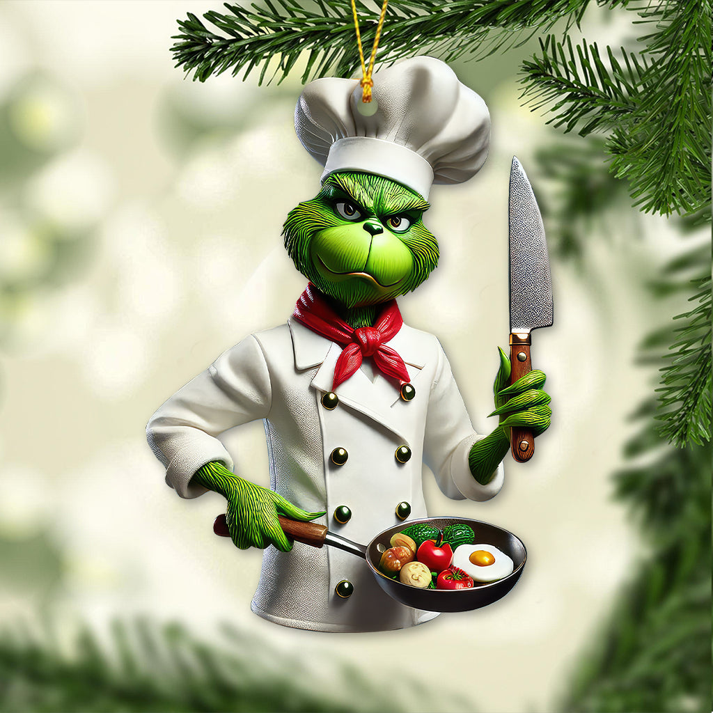 Blisscorners Custom Name Chef Grinch Ornament, Christmas Gift for Cooking Lover2D Flat LM2111