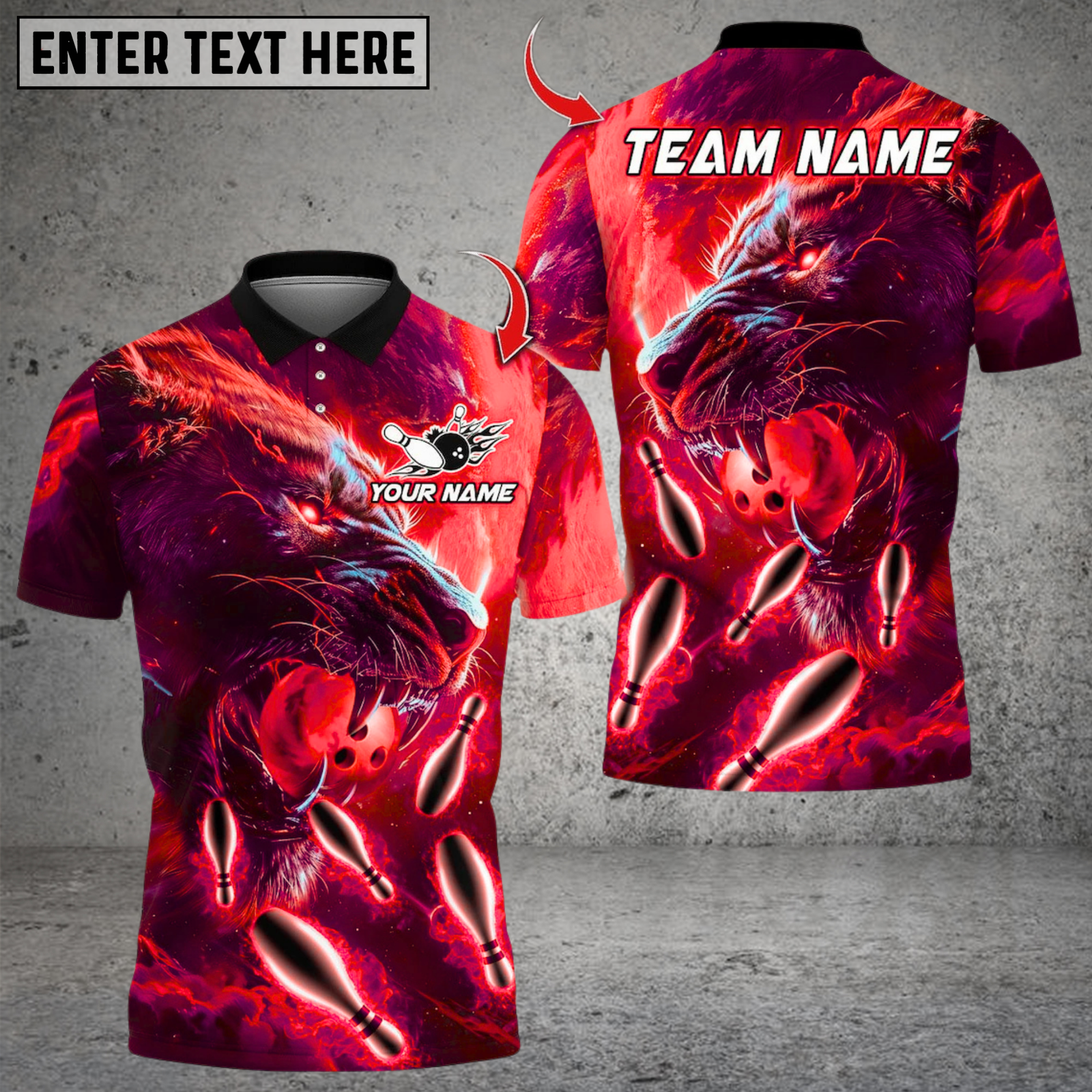 Blisscorners Bowling Flame Super Lion Multicolor Customized Name, Team Name 3D Shirts