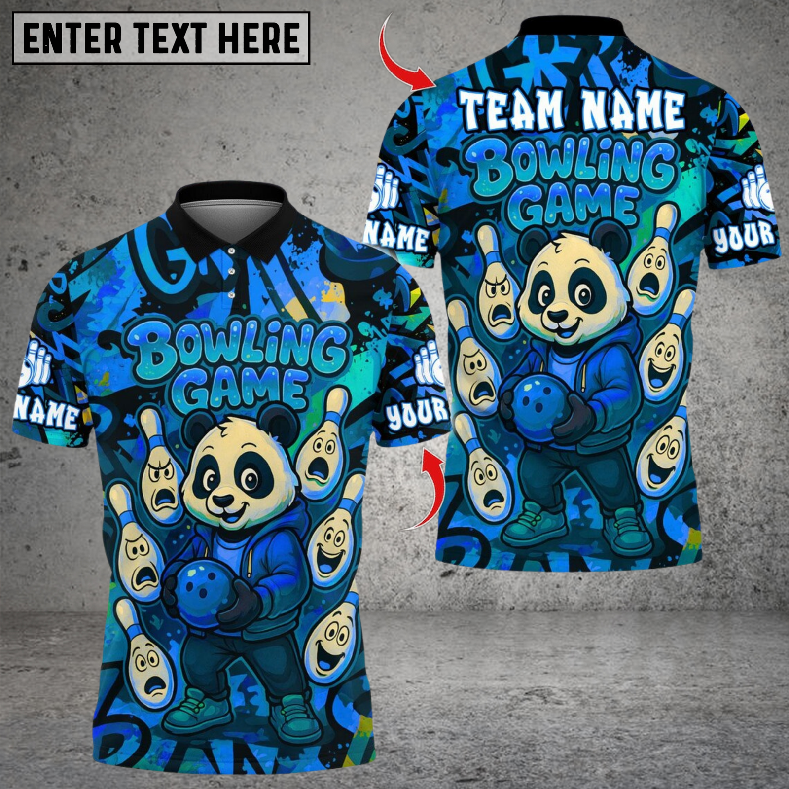 Blisscorners Bowling Panda Cartoon Multicolor Customized Name, Team Name 3D Shirts