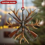 Blisscorners Custom Name Hunting Ornament, Antlers and Rifles Christmas Decor for Hunters LM0411