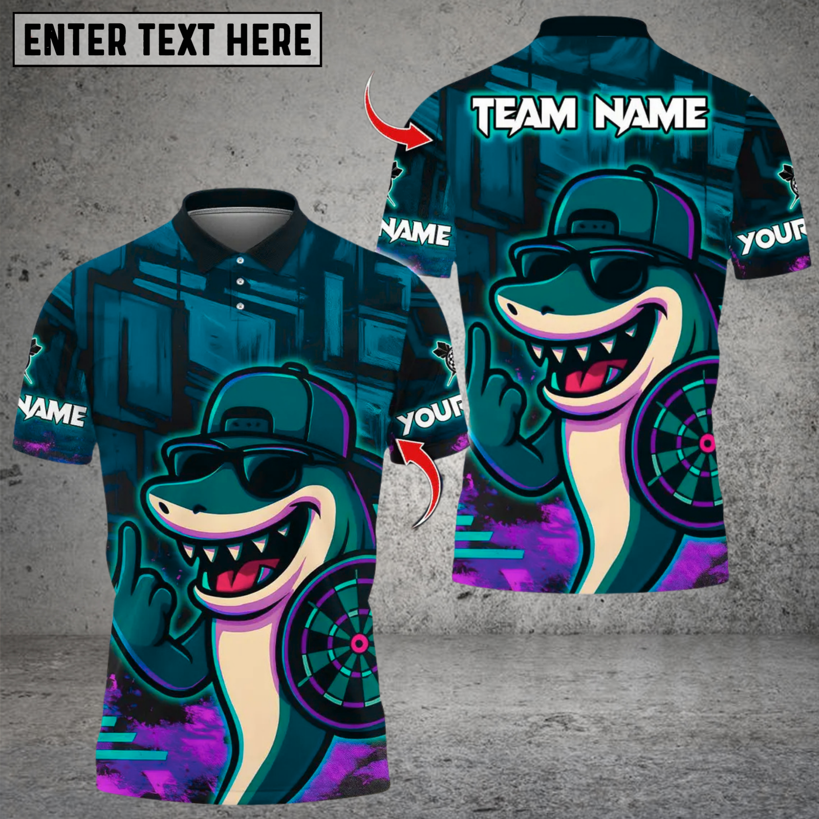 Blisscorners Darts Shark Graffiti Style Multicolor Customized Name, Team Name 3D Shirts