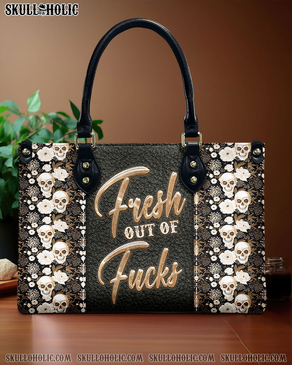 BLISSCORNERS FRESH OUT OF F SKULL FLOWER LEATHER HANDBAG