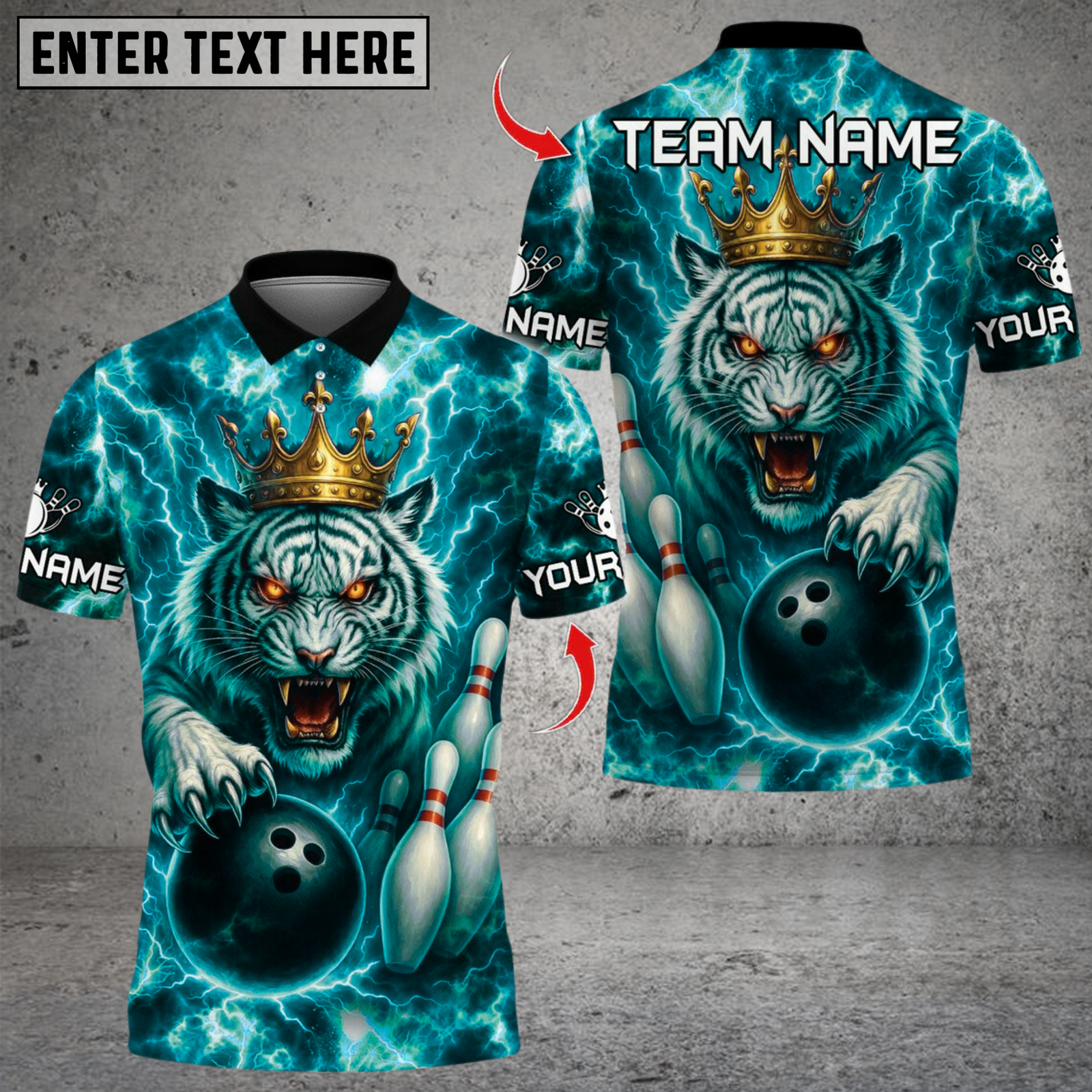 Blisscorners Bowling Thunder Lightning Tiger With Pin Design Multicolor Customized Name, Team Name 3D Shirts