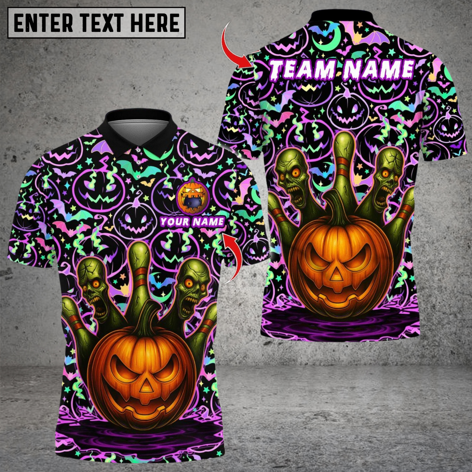 Blisscorners Bowling Halloween Pumpkin Zombie Pins Multicolor Customized Name, Team Name 3D Shirts