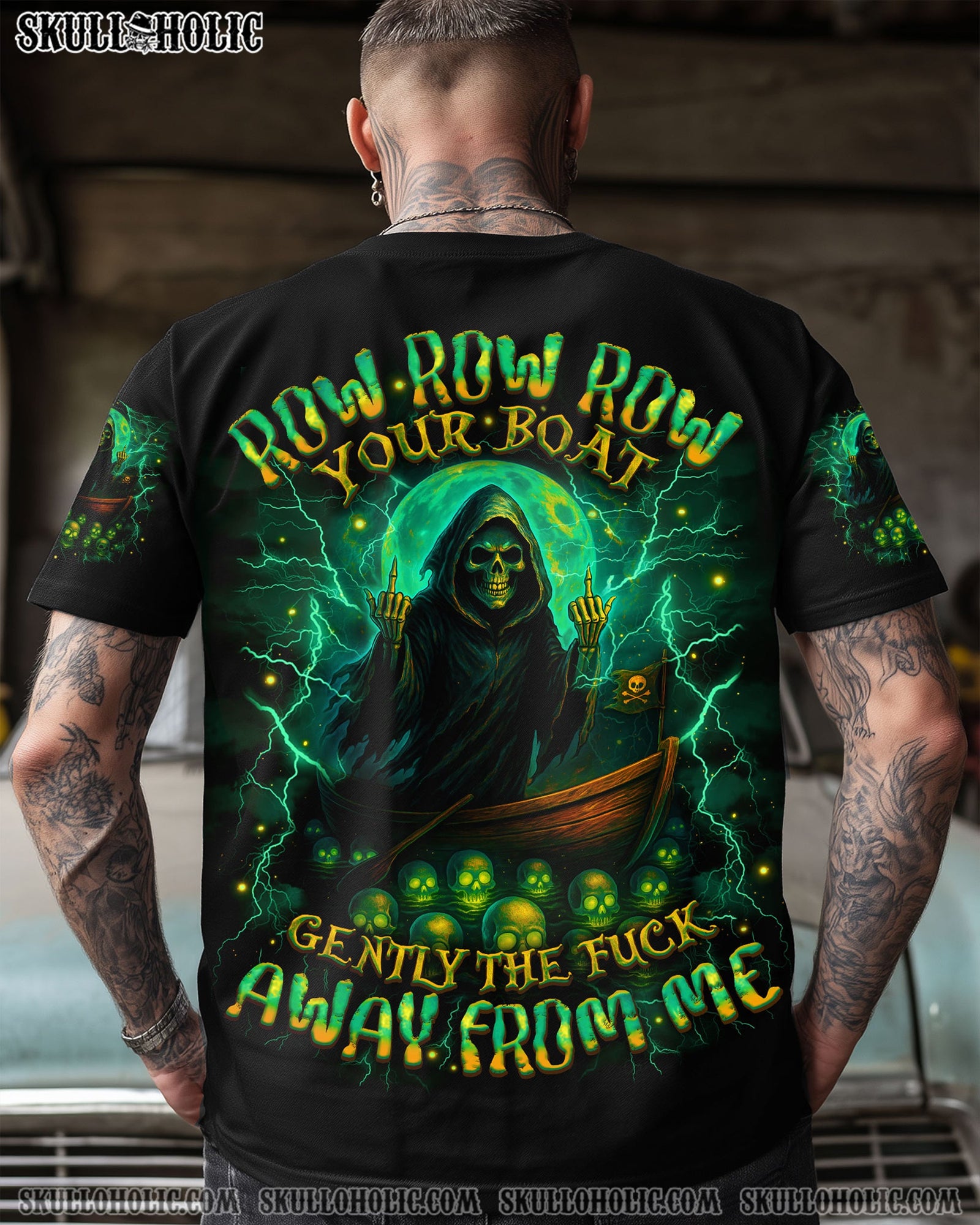BLISSCORNERS ROW ROW ROW YOUR BOAT REAPER SKULL ALL OVER PRINT