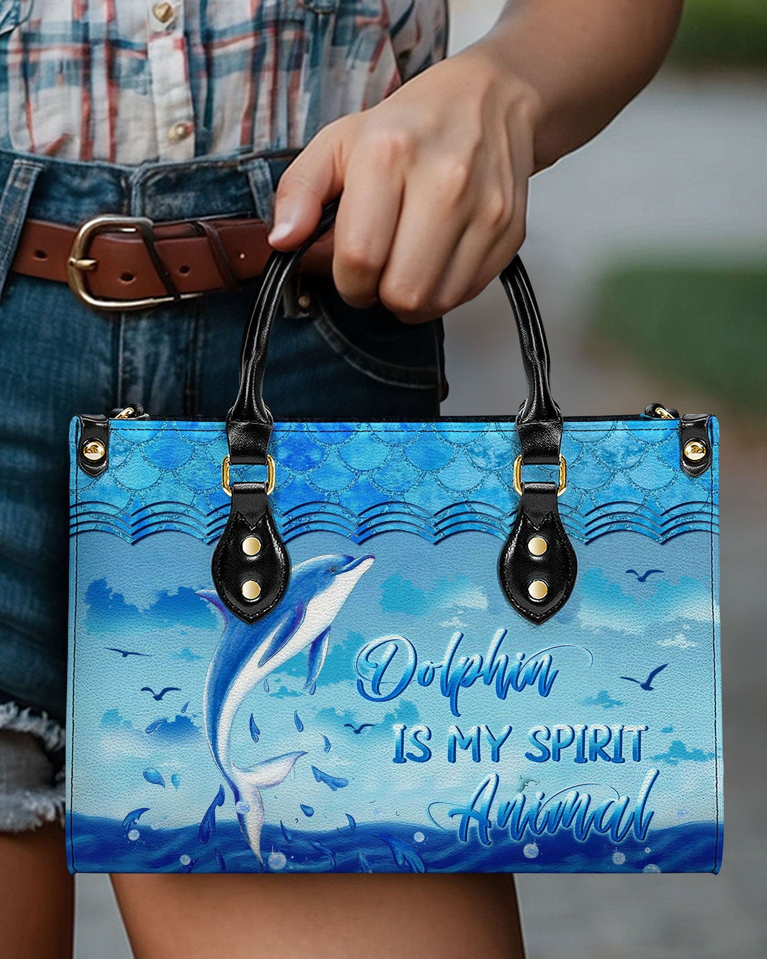 BLISSCORNERS DOLPHIN IS MY SPIRIT ANIMAL LEATHER HANDBAG
