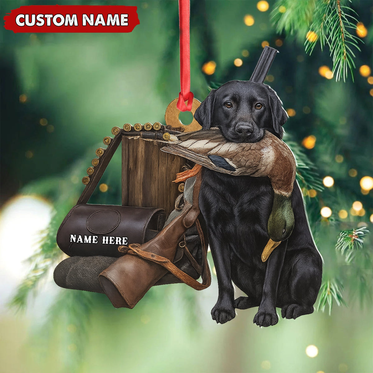 Blisscorners Personalized Duck Hunting Dog Ornament - Personalized Acrylic Christmas Decor for Hunters LM0411