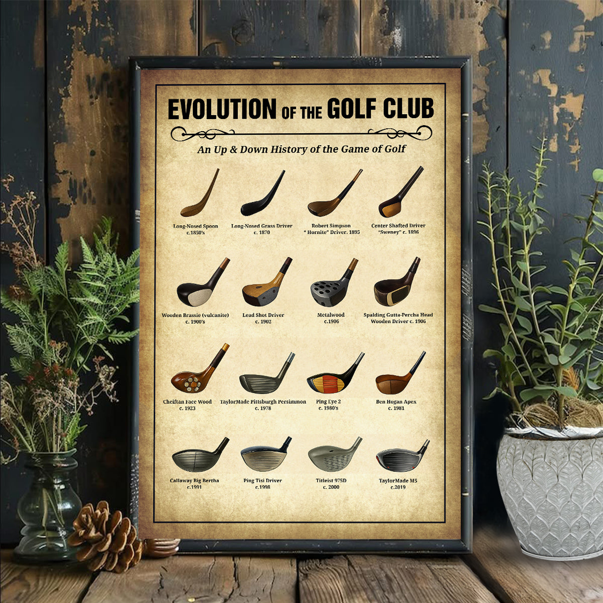 Blisscorners Evolution Of The Golf Club Wall Canvas Print, Golf Canvas Wall Art, Golf Wall Art, Gift For Golfer LM2611