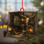 Blisscorners Personalized Hunting Cabin Ornament, Custom Name Deer Antler Lodge Christmas Decoration LM0411