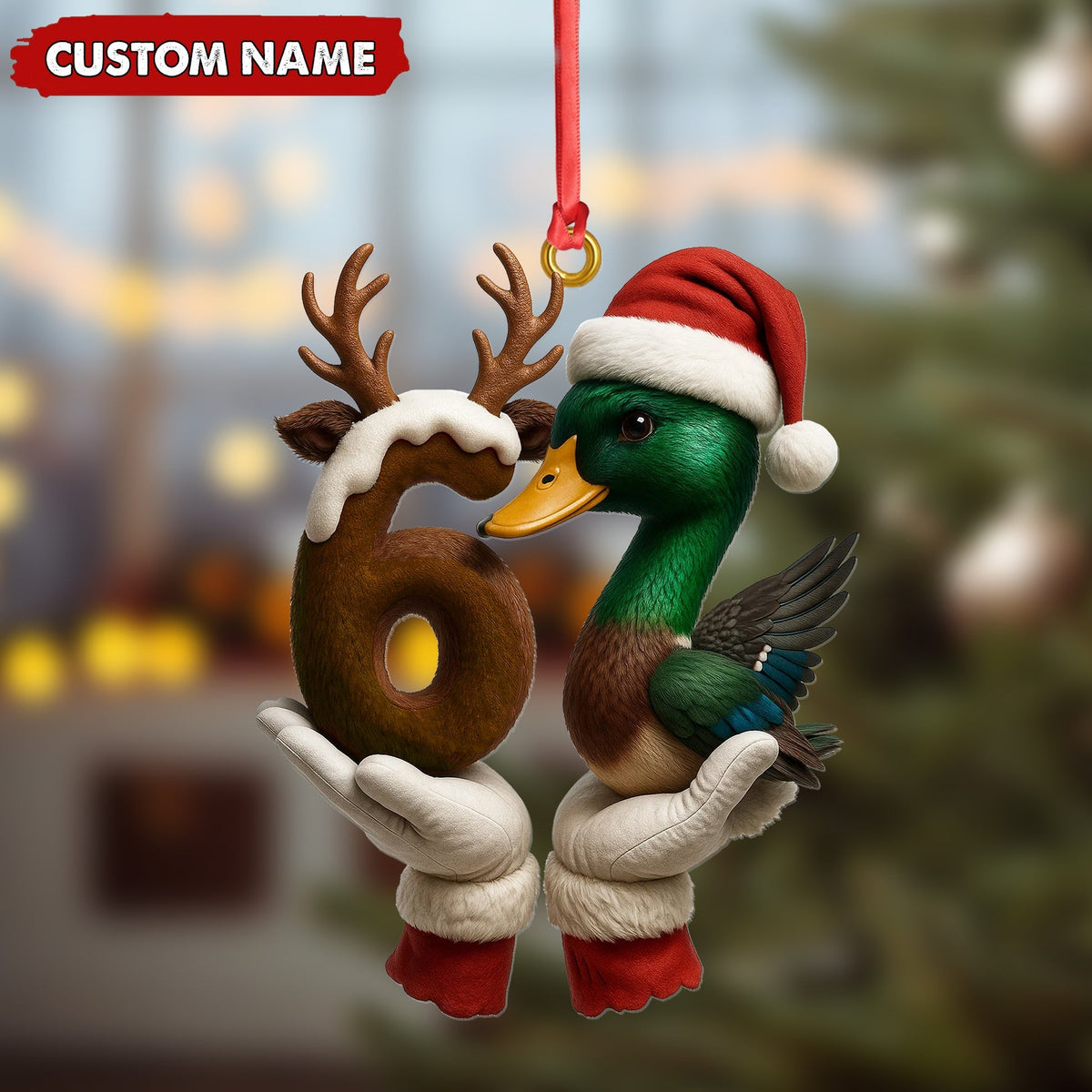 Blisscorners Personalized Trend 67 Duck Christmas Ornament, Custom Name Six Seven Reindeer 6 and Duck Design, Funny Meme Holiday Tree Decoration