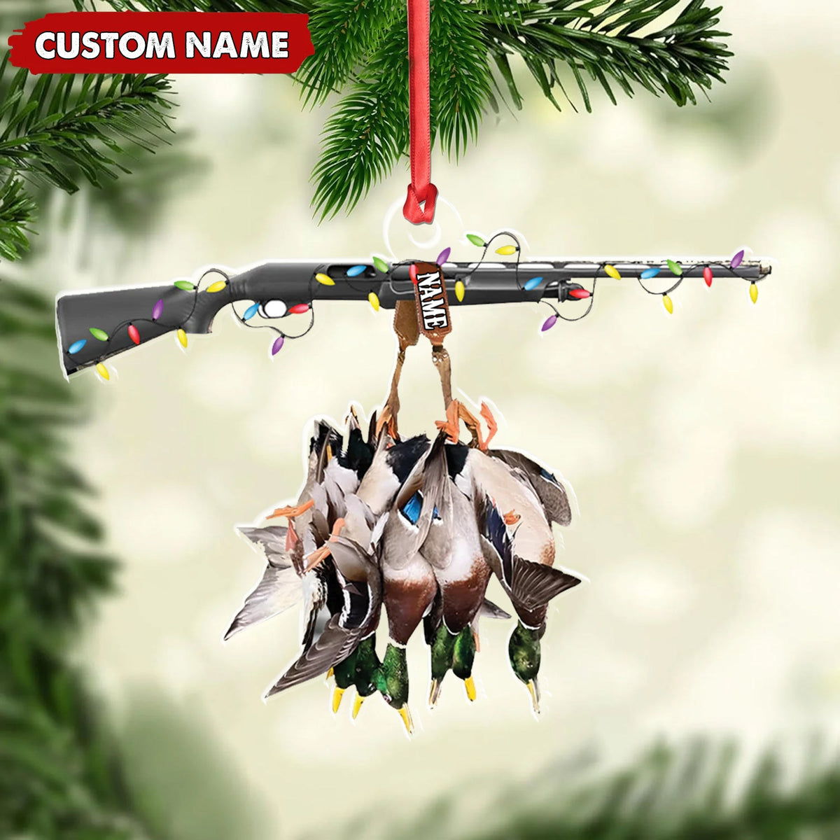 Blisscorners Personalized Duck Hunting Acrylic Christmas Ornament - Custom Name Shotgun Gift For Hunters LM0411