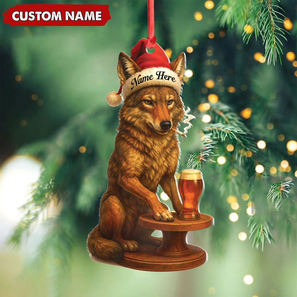 Blisscorners Personalized Acrylic Wolf Coyote Christmas Ornament - Personalized Holiday Decoration for Hunters & Wildlife Lovers LM0110
