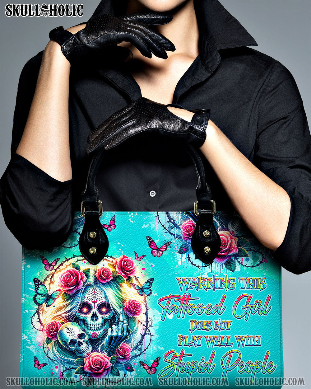 BLISSCORNERS WARNING THIS TATTOOED GIRL LEATHER HANDBAG