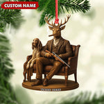 Blisscorners Personalized Acrylic Deer Christmas Ornament - Elegant Hunter Buck with Dog Holding Rifle Holiday Decor 2D Flat