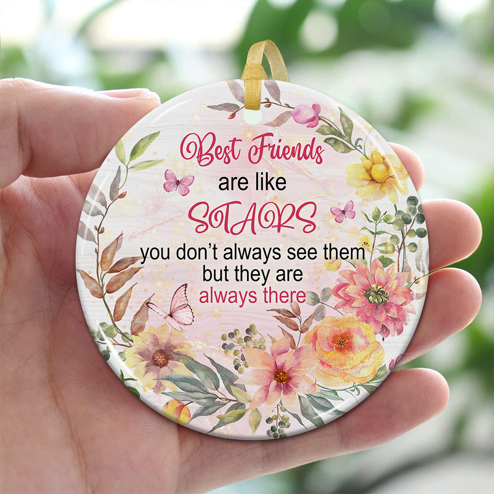 Blisscorners Best Friends Are Like Stars - Custom Photo And Names- Personalized 2 Sides Ceramic Ornament - Gift For Friend2D Flat LM2111
