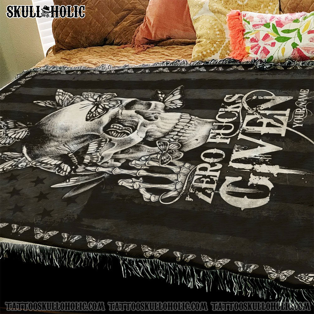 BLISSCORNERS PERSONALIZED SKULL BUTTERFLY DEMON DARK WOVEN & FLEECE BLANKET