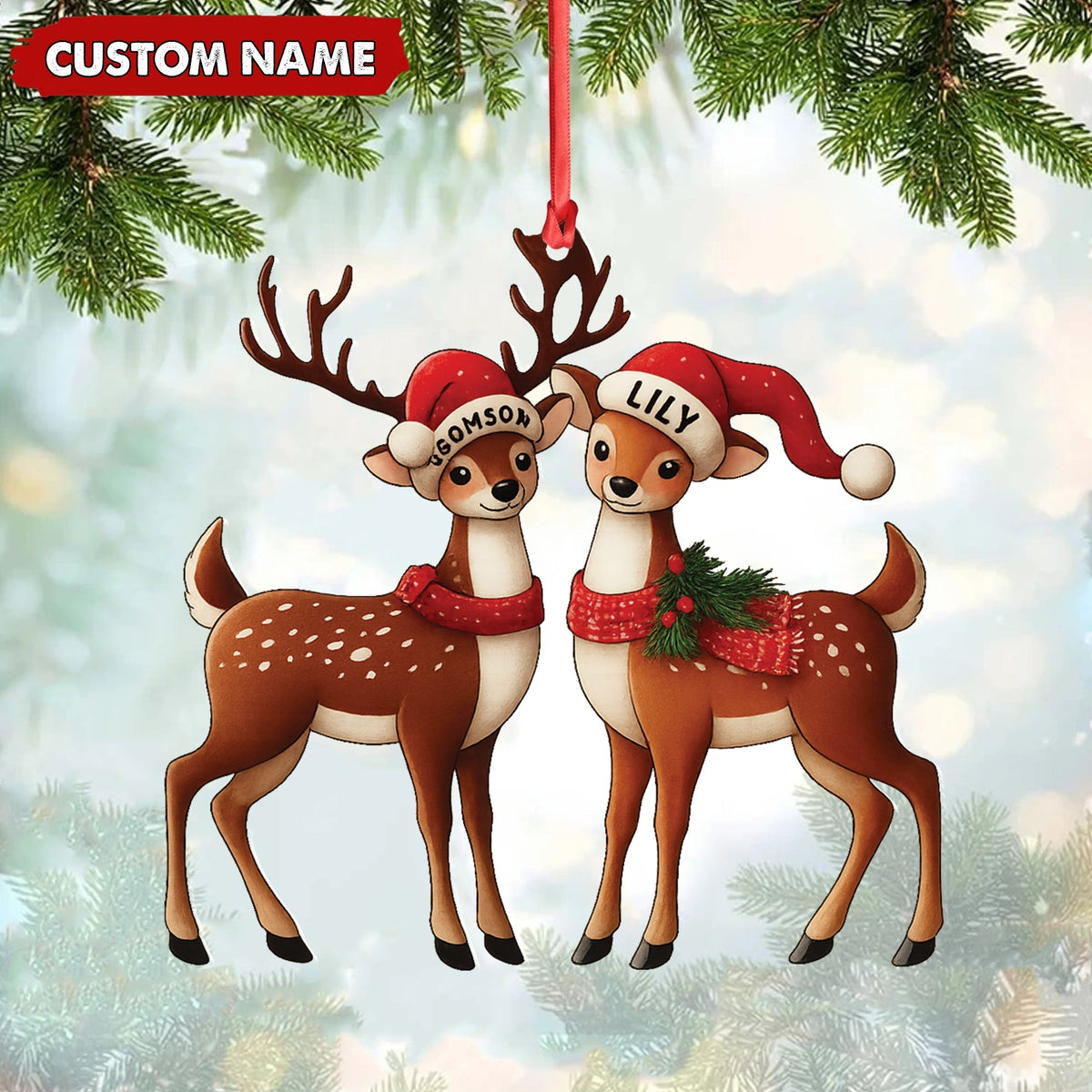 Blisscorners Personalized Couple Reindeer Acrylic Ornament - Cute Custom Deer Christmas Tree Gift for Couples LM0411