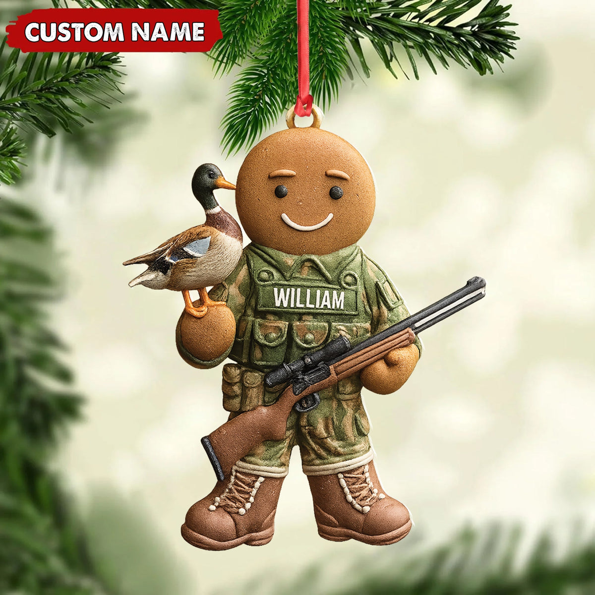Blisscorners Personalized Hunter Gingerbread Christmas Ornament - Funny Acrylic Holiday Decor Gift LM0411