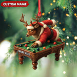 Blisscorners Personalized Acrylic Deer Christmas Ornament - Funny Buck Playing Pool in Santa Outfit Holiday Decor LM0110