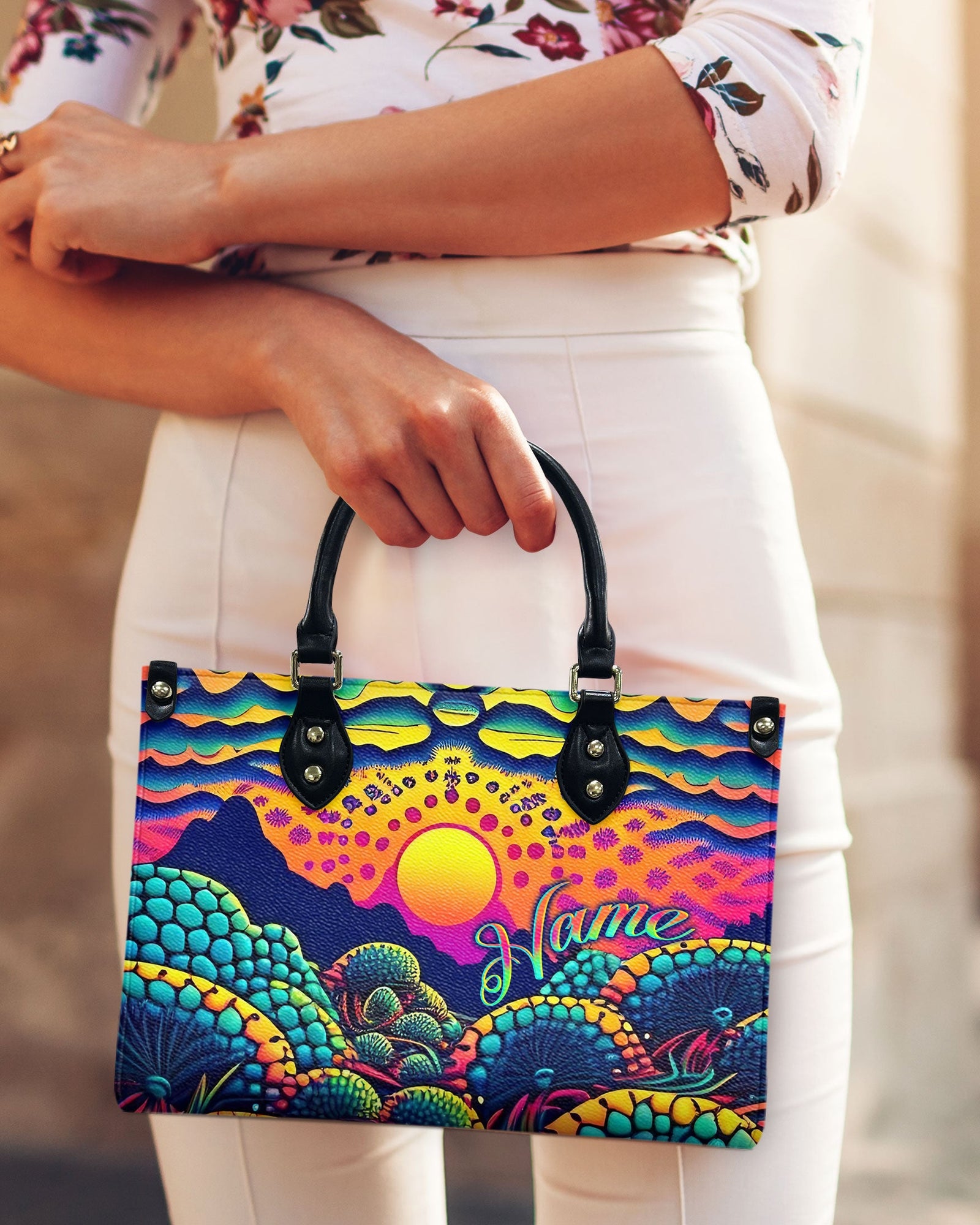 BLISSCORNERS COLOFUL SUNRISE LEATHER HANDBAG