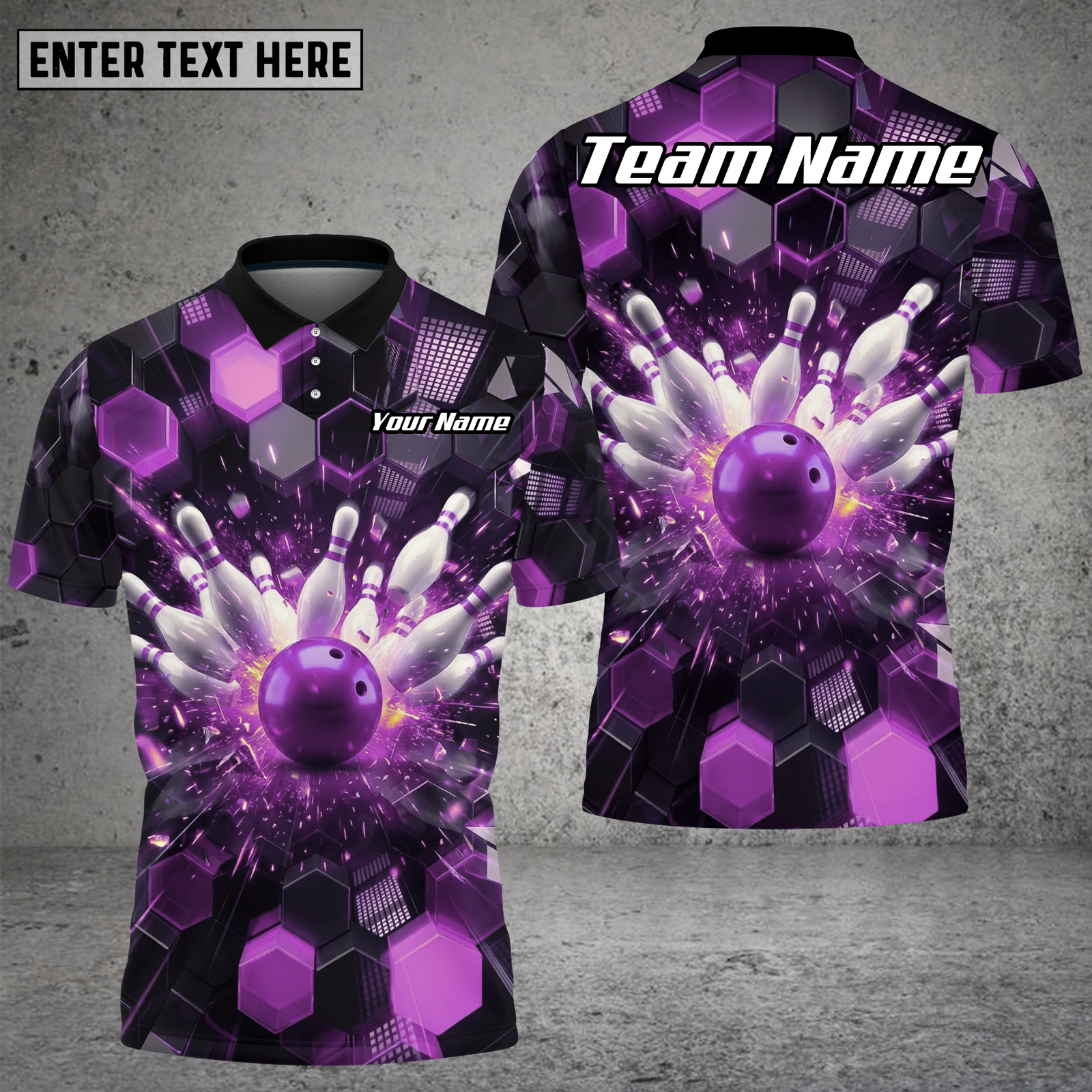 Blisscorners Bowling Pin Strike Explosion Purple Multioptions Personalized Name, Team Name Unisex 3D Shirt (4 Colors)