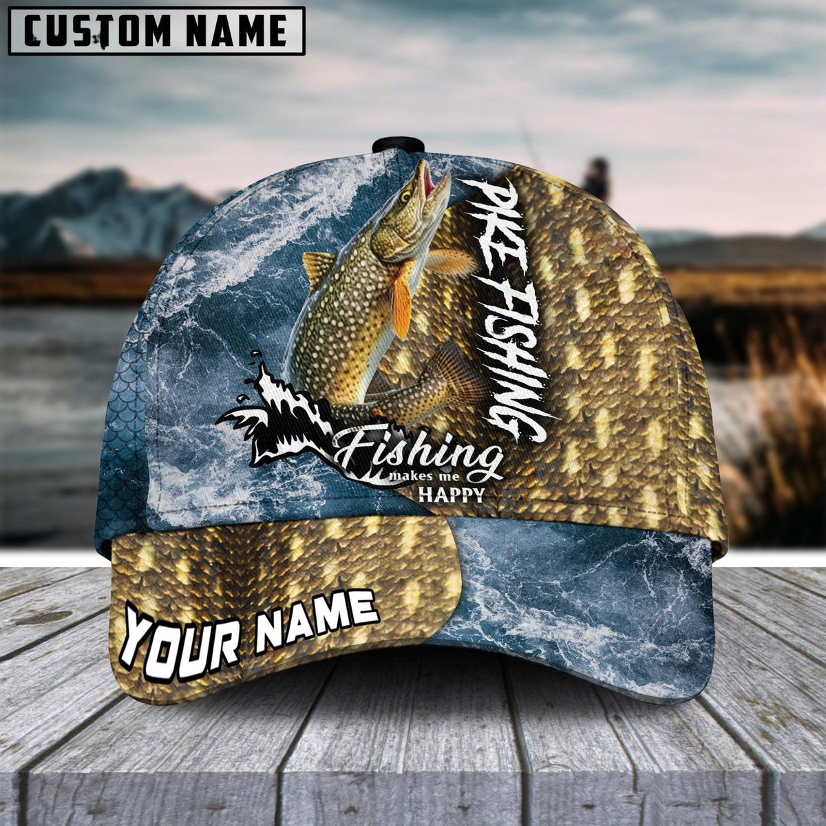 Blisscorners Pike Fishing Skin Seawave Customized Name 3D Cap