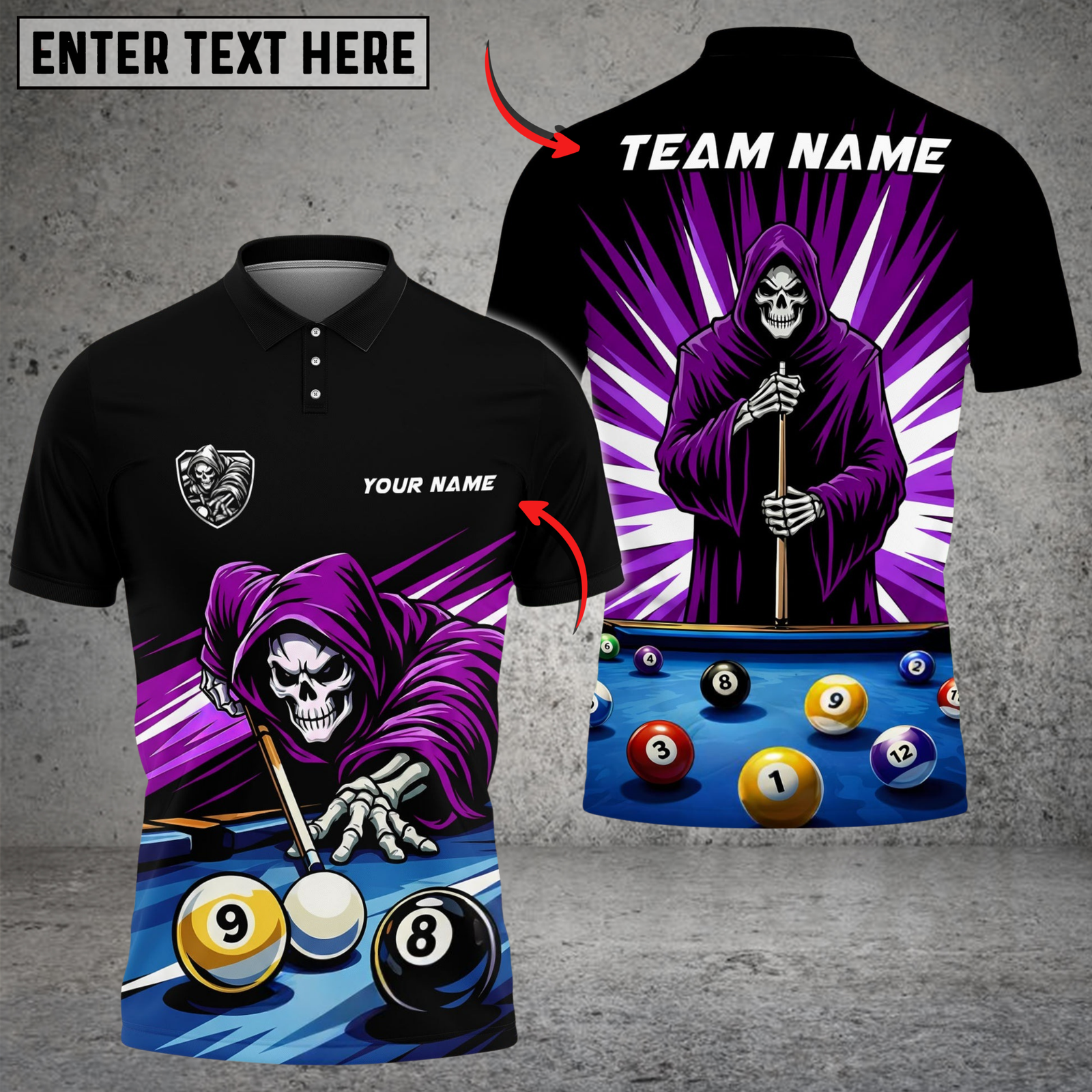 Blisscorners Billiards 8 Ball 9 Ball Reaper Cue Master Customized Name, Team Name 3D Shirt (6 Colors)