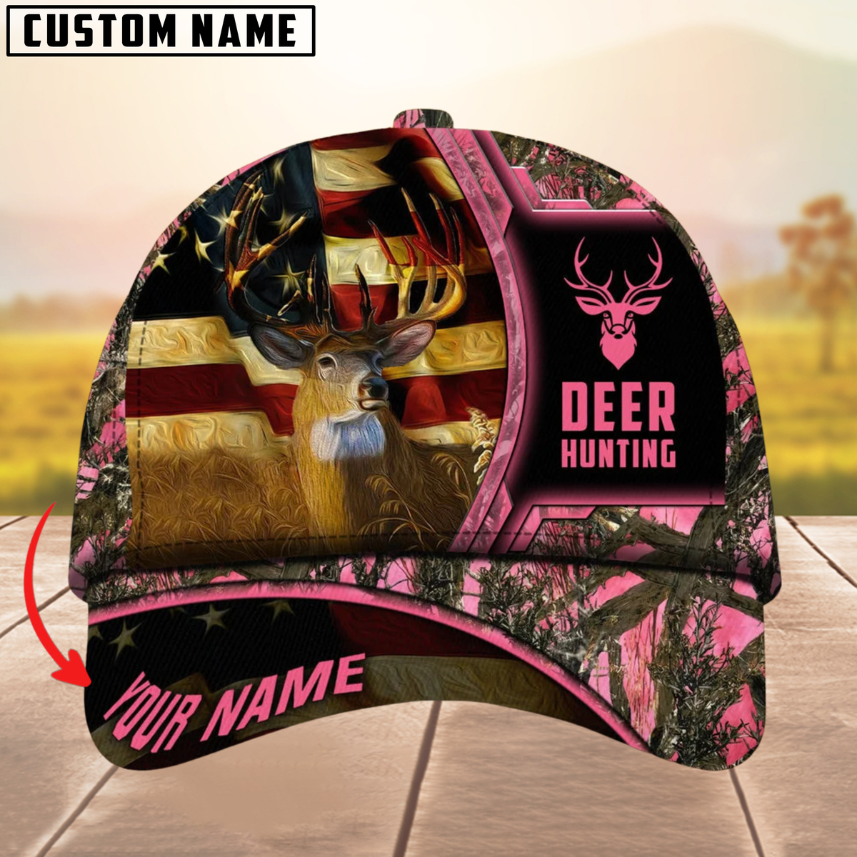 Blisscorners Premium Unique The Best Flag Deer Hunting Camouflage Pattern Multicolor Personalized Name 3D Cap
