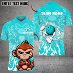 Blisscorners Bowling And Pins Cute Baby Monkey Customized Name, Team Name 3D Shirt