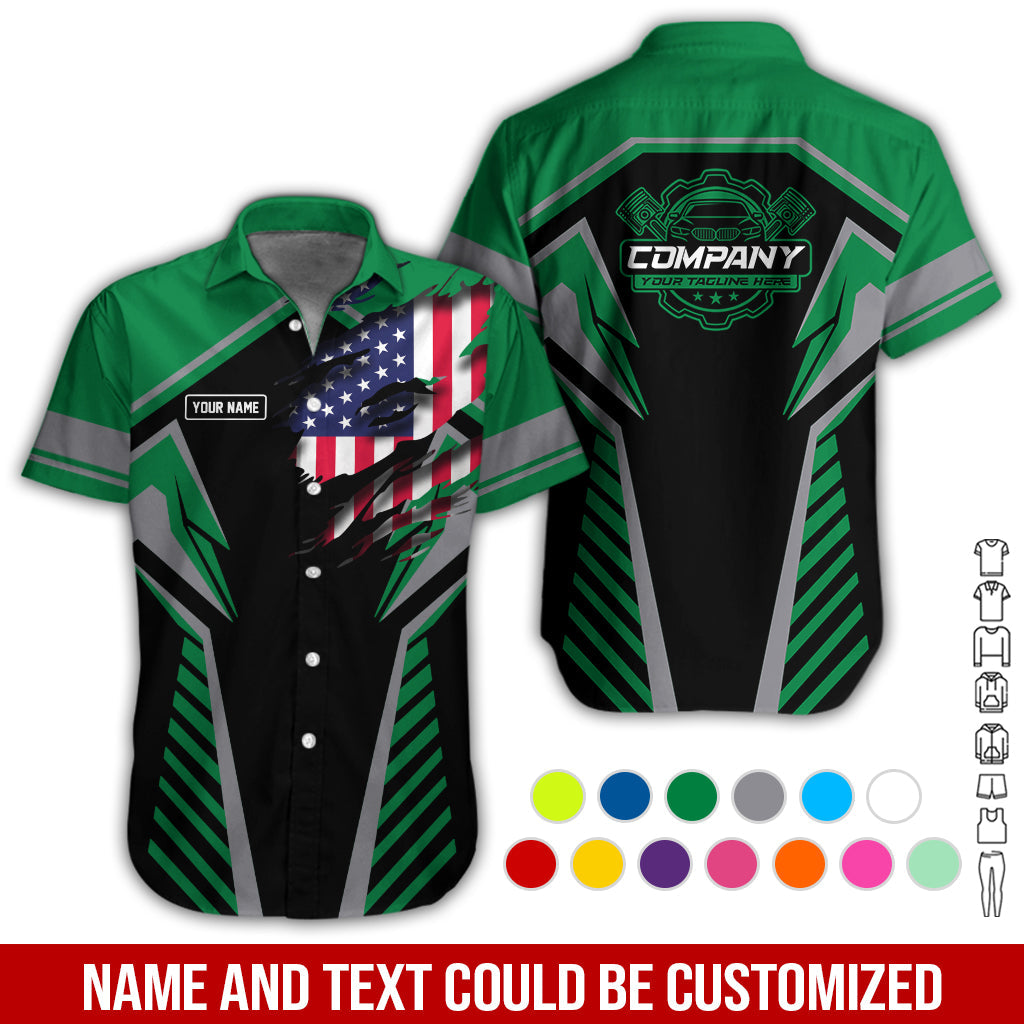 Blisscorners Personalized Diesel Mechanic Shirt, Green Garage Uniform, Gift for Car Guys & Technicians, Size S to 5XL