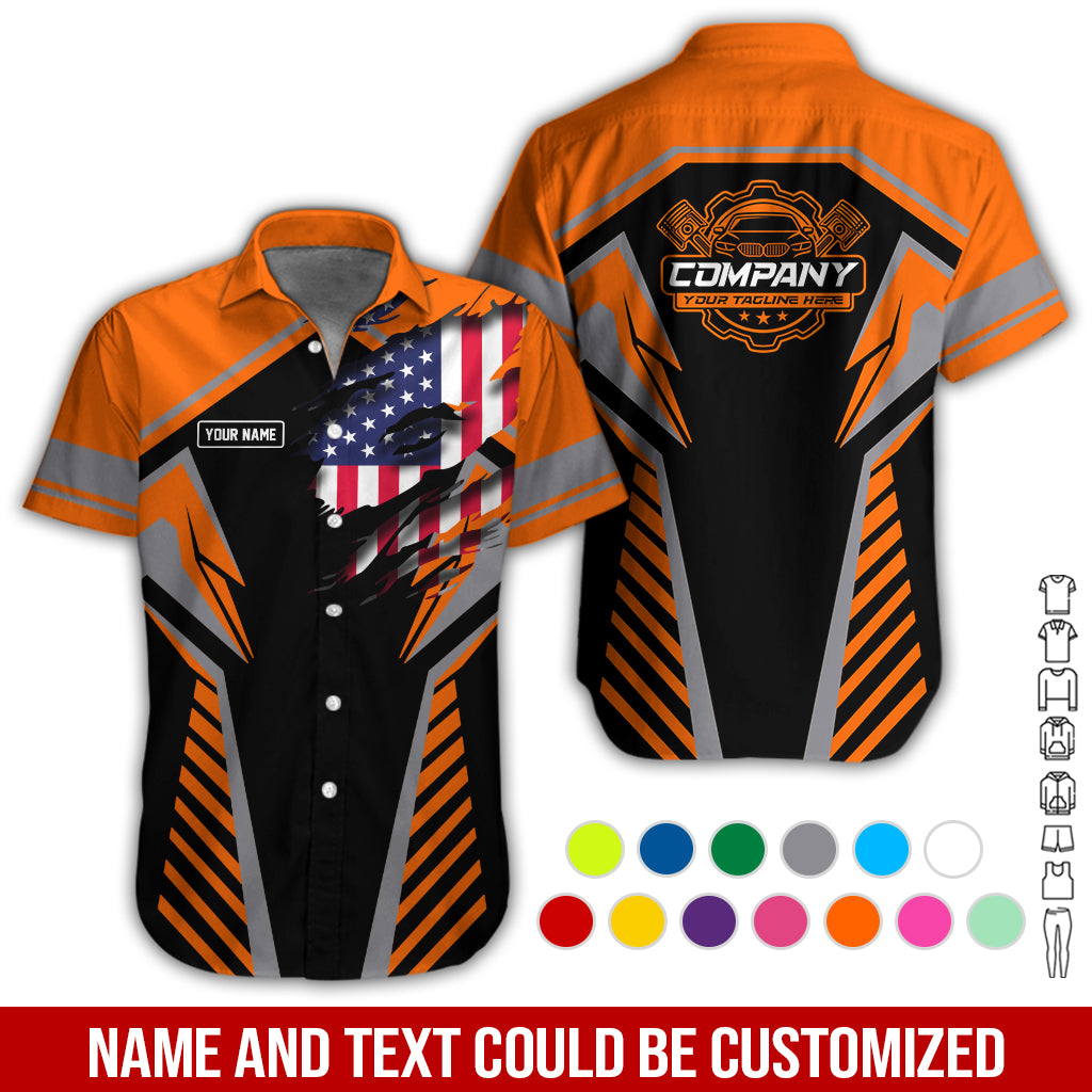 Blisscorners Personalized Diesel Mechanic Shirt, Orange Garage Uniform, Gift for Car Guys & Technicians, Size S to 5XL