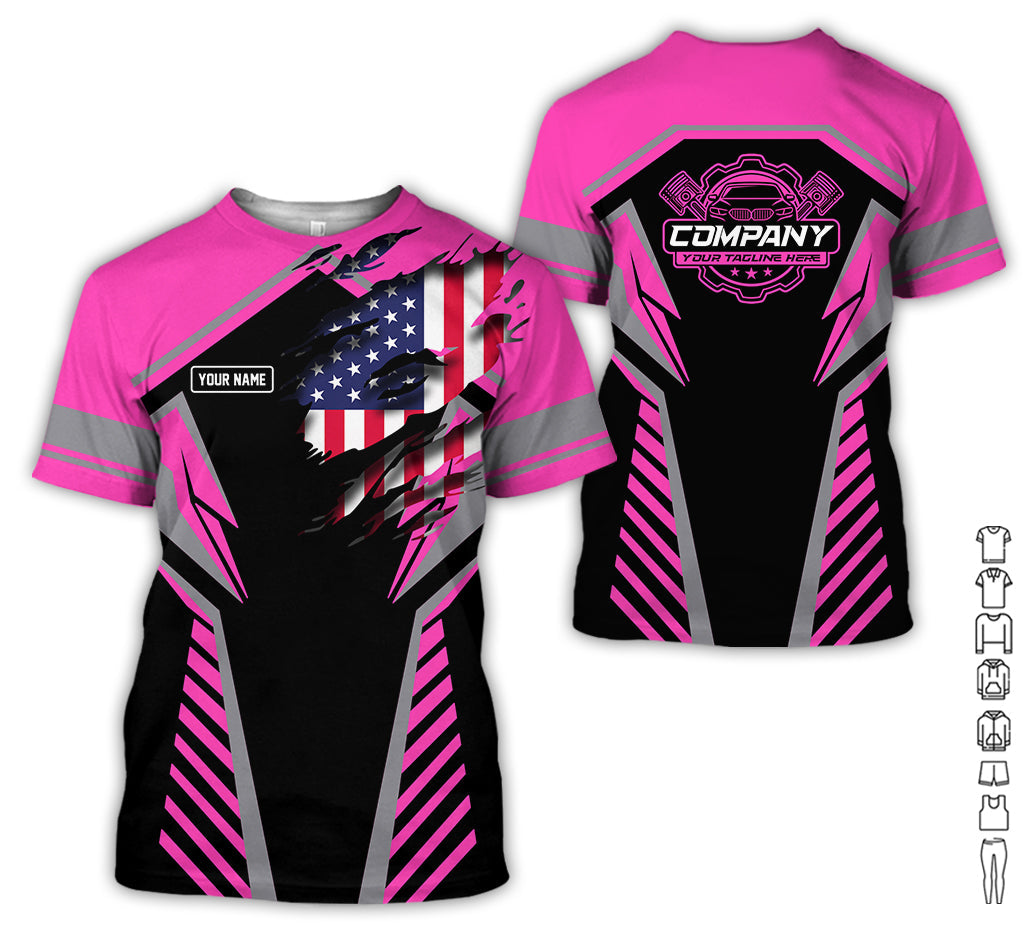 Blisscorners Personalized Diesel Mechanic Shirt, Pink Garage Uniform, Gift for Car Guys & Technicians, Size S to 5XL