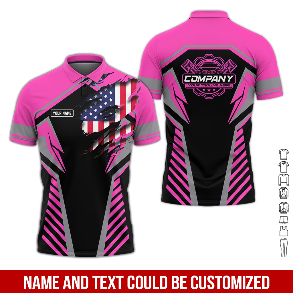 Blisscorners Personalized Diesel Mechanic Shirt, Pink Garage Uniform, Gift for Car Guys & Technicians, Size S to 5XL