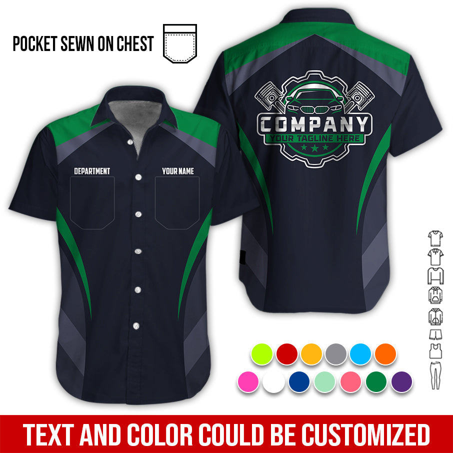 Blisscorners Custom Name Mechanic Shirt, Unisex Green Crew Shirt for Automotive Workers, Perfect Gift for Him, 3D Printed Pocket Shirt