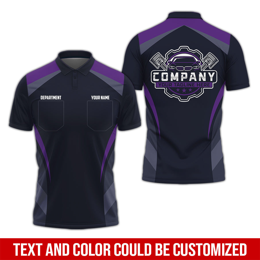 Blisscorners Custom Name Mechanic Shirt, Unisex Purple Crew Shirt for Automotive Workers, Perfect Gift for Him, 3D Printed Pocket Shirt