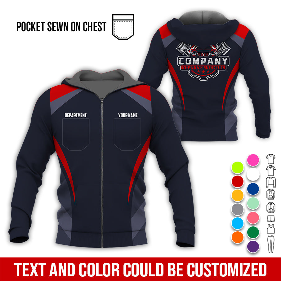 Blisscorners Custom Name Mechanic Shirt, Unisex Red Crew Shirt for Automotive Workers, Perfect Gift for Him, Size S to 5XL, Printed Poket Shirt