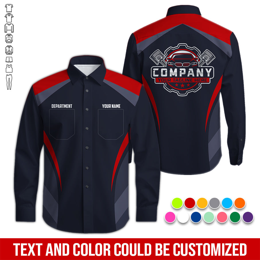 Blisscorners Custom Name Mechanic Shirt, Unisex Red Crew Shirt for Automotive Workers, Perfect Gift for Him, Size S to 5XL, Printed Poket Shirt