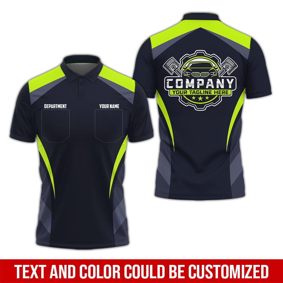 Blisscorners Custom Name Mechanic Shirt, Unisex Yellow Green Crew Shirt for Automotive Workers, Perfect Gift for Him, Printed Poket Shirt