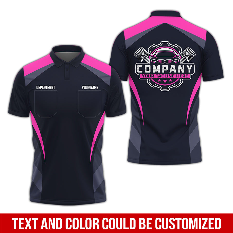 Blisscorners Custom Name Mechanic Shirt, Unisex Pink Crew Shirt for Automotive Workers, Perfect Gift for Him, 3D Printed Pocket Shirt